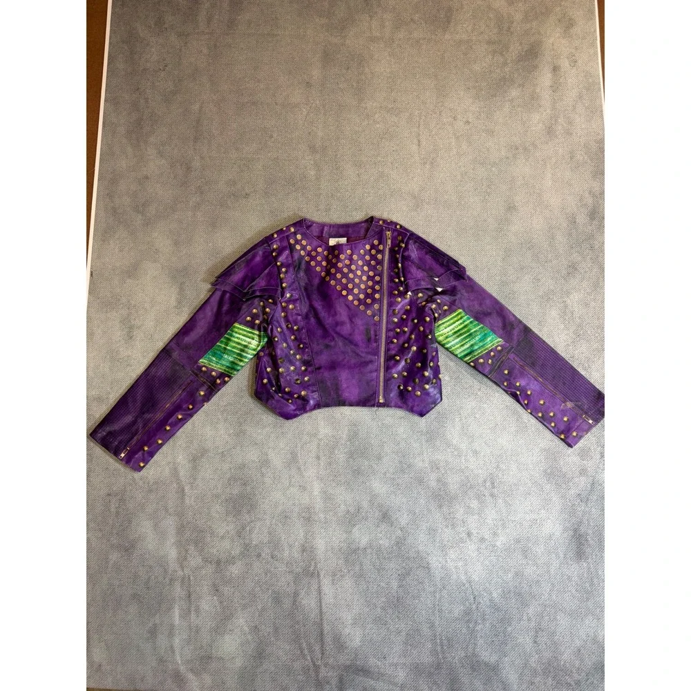 Disney Store Mal Descendants Purple Studded Faux Leather Jacket Kids 7/8 Moto